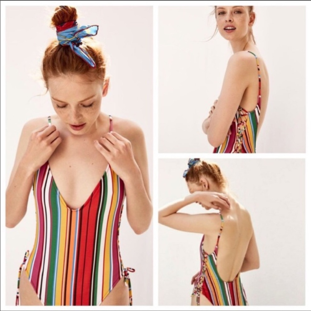 Zara Striped One Piece Swimsuit